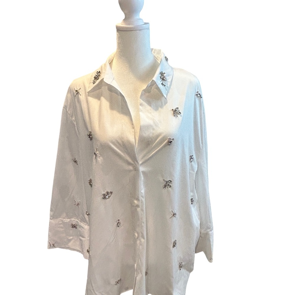 Brand New Zara rhinestone poplin top. This beauty is sized XXL but runs small.
